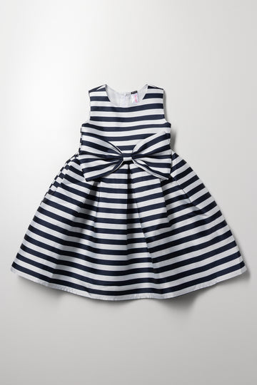 Stripe Bow Dress Navy And White