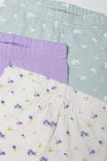 3 Pack Rib Floral Cycle Shorts Green, Lilac And Cream (1)