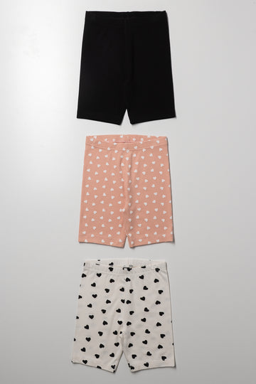 3 Pack Rib Heart Cycle Shorts Natural, White And Black