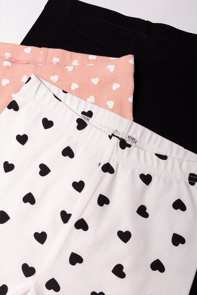 3 Pack Rib Heart Cycle Shorts Natural, White And Black (1)