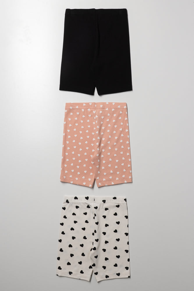 3 Pack Rib Heart Cycle Shorts Natural, White And Black (2)
