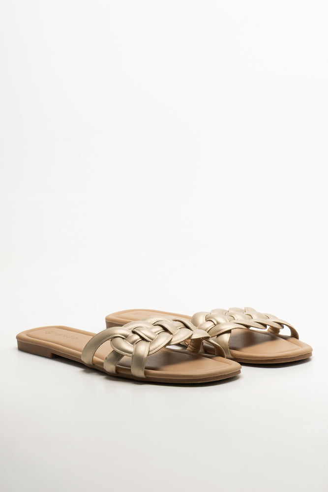 Puffy Linked Mule Sandals Gold
