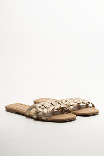 Puffy Linked Mule Sandals Gold