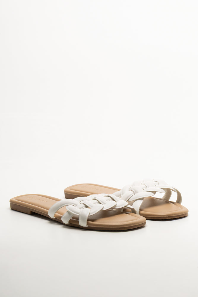 Puffy Linked Mule Sandals White