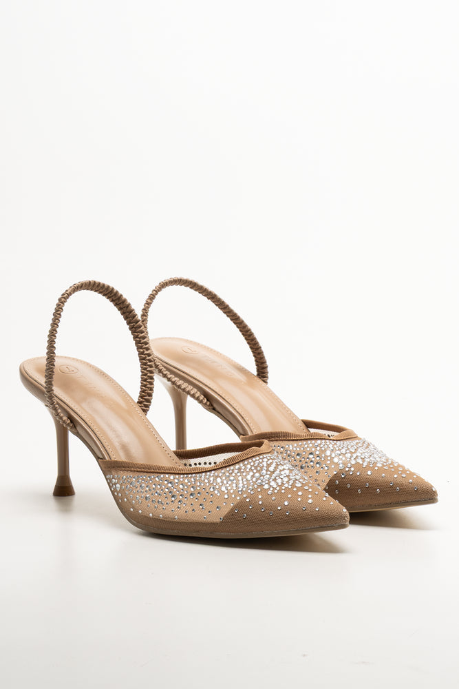 Mesh Pointy Heels Natural