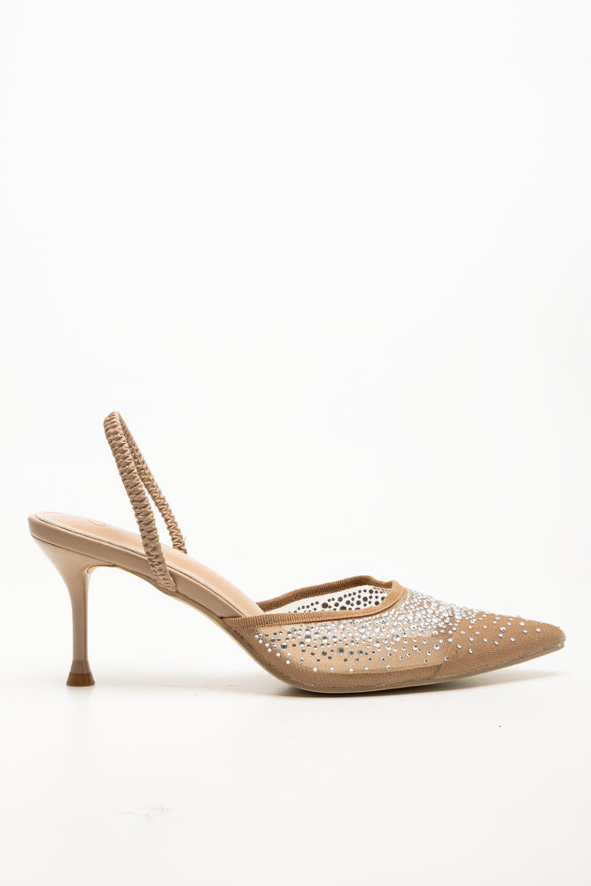 Mesh Pointy Heels Natural