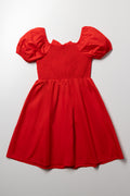Puff Sleeve Dress Red (2)