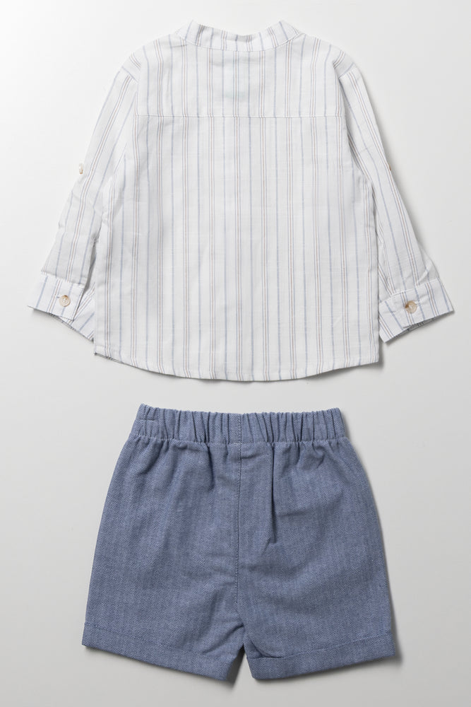 2 Piece Linen Blend Set White And Blue (3)