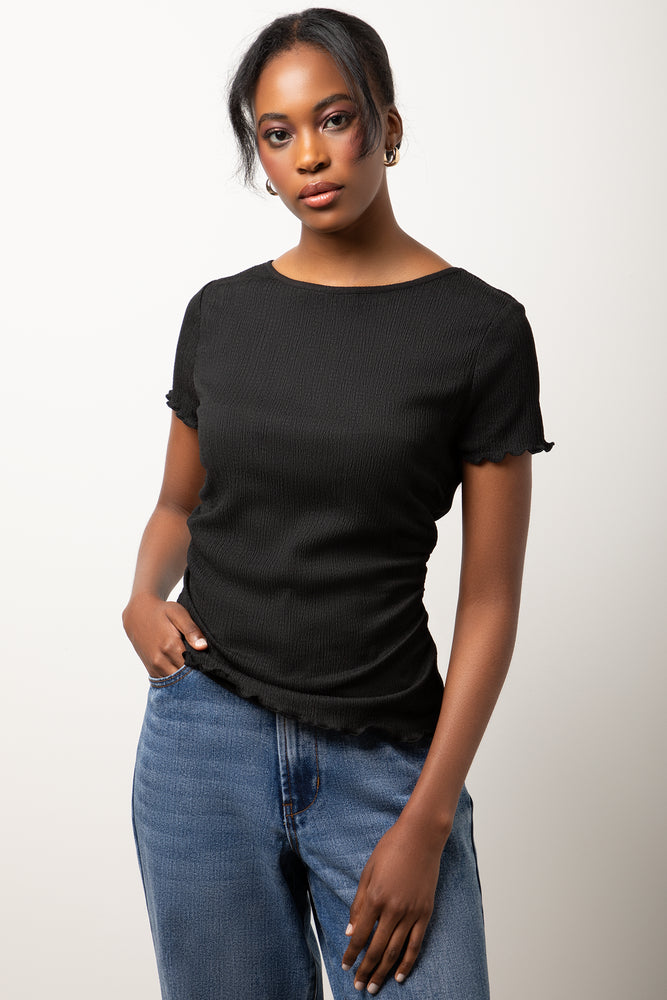 Short Sleeve Lettuce Edge Top Black