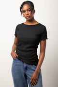 Short Sleeve Lettuce Edge Top Black