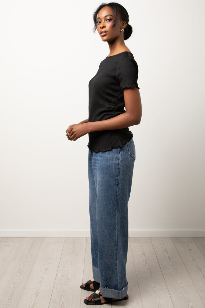 Short Sleeve Lettuce Edge Top Black