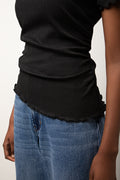 Short Sleeve Lettuce Edge Top Black (3)
