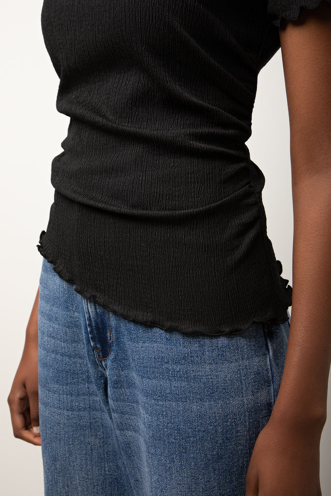 Short Sleeve Lettuce Edge Top Black (3)