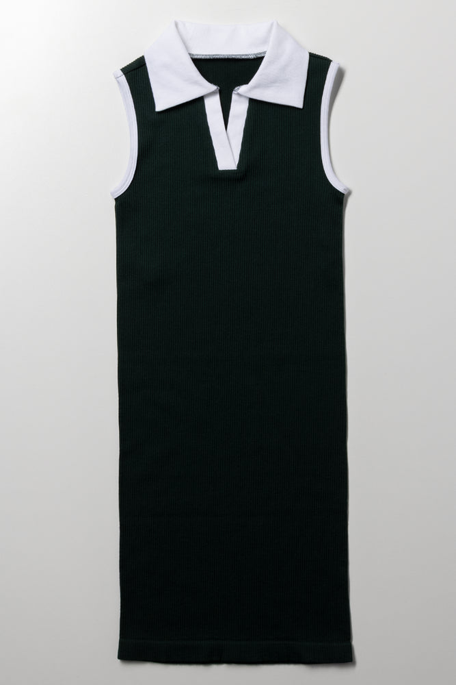 Collar Seamless Dress Dark Green