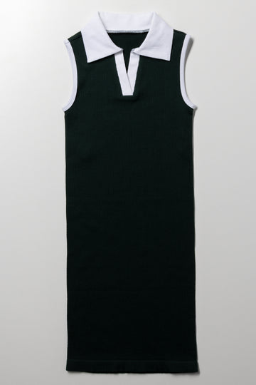 Collar Seamless Dress Dark Green