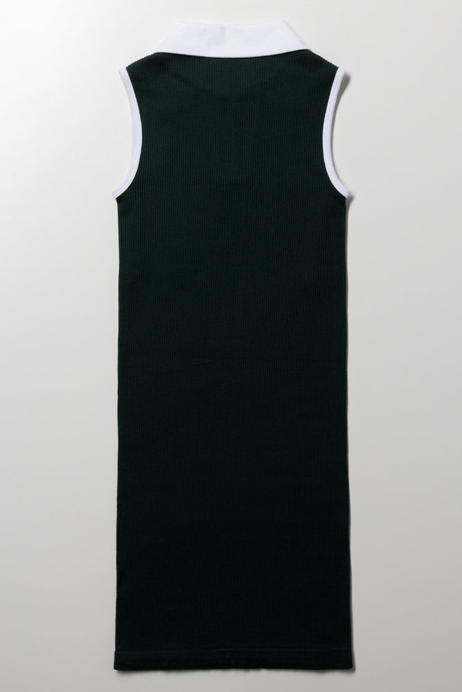 Collar Seamless Dress Dark Green (2)