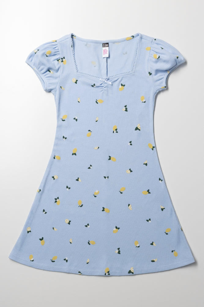 Lemon Rib Skater Dress Blue