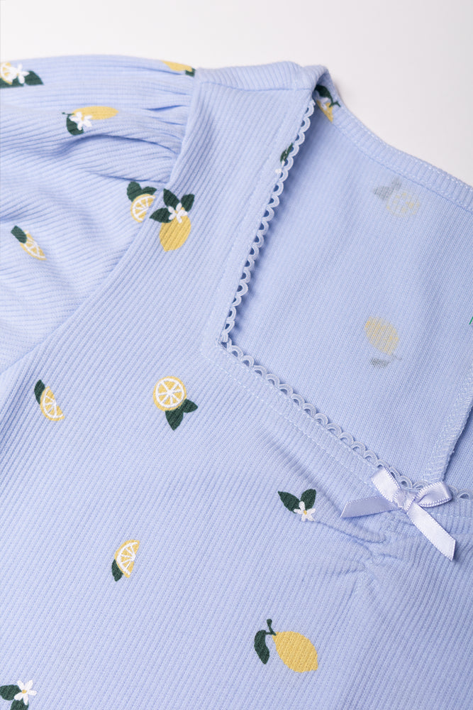 Lemon Rib Skater Dress Blue