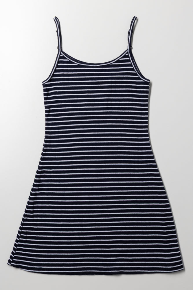 Stripe Strappy Skater Dress Navy