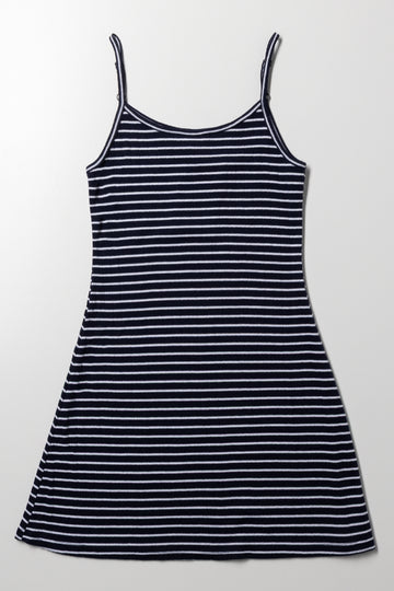 Stripe Strappy Skater Dress Navy