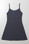 Stripe Strappy Skater Dress Navy (2)