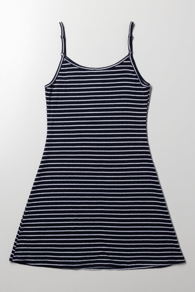 Stripe Strappy Skater Dress Navy (2)