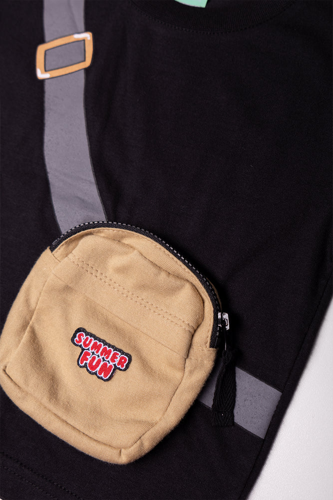 Short Sleeve T-Shirt Cross Body Bag Black