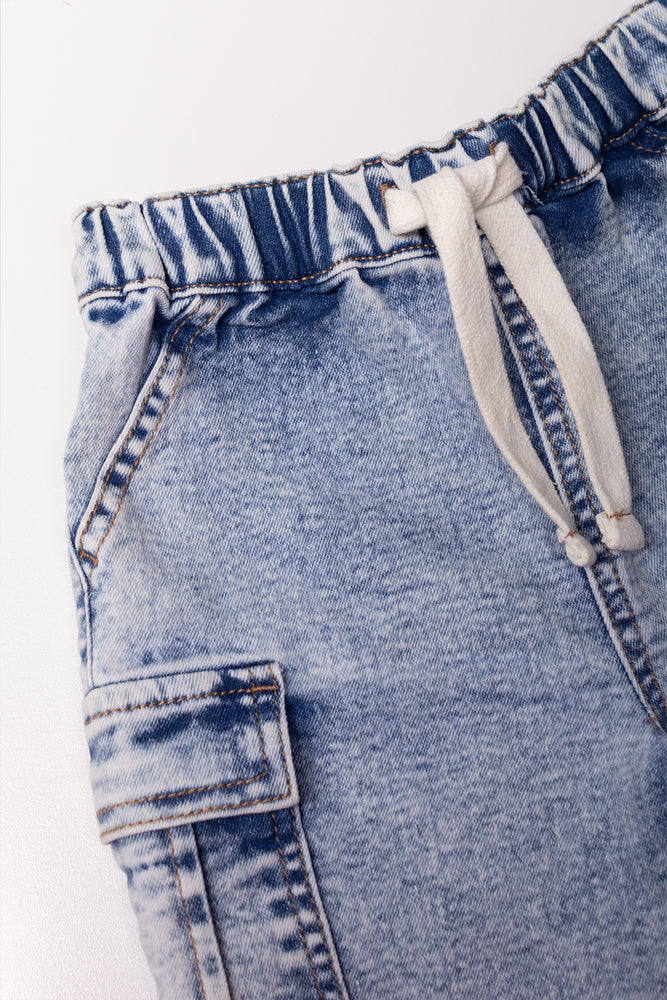Cargo Denim Shorts Light Blue