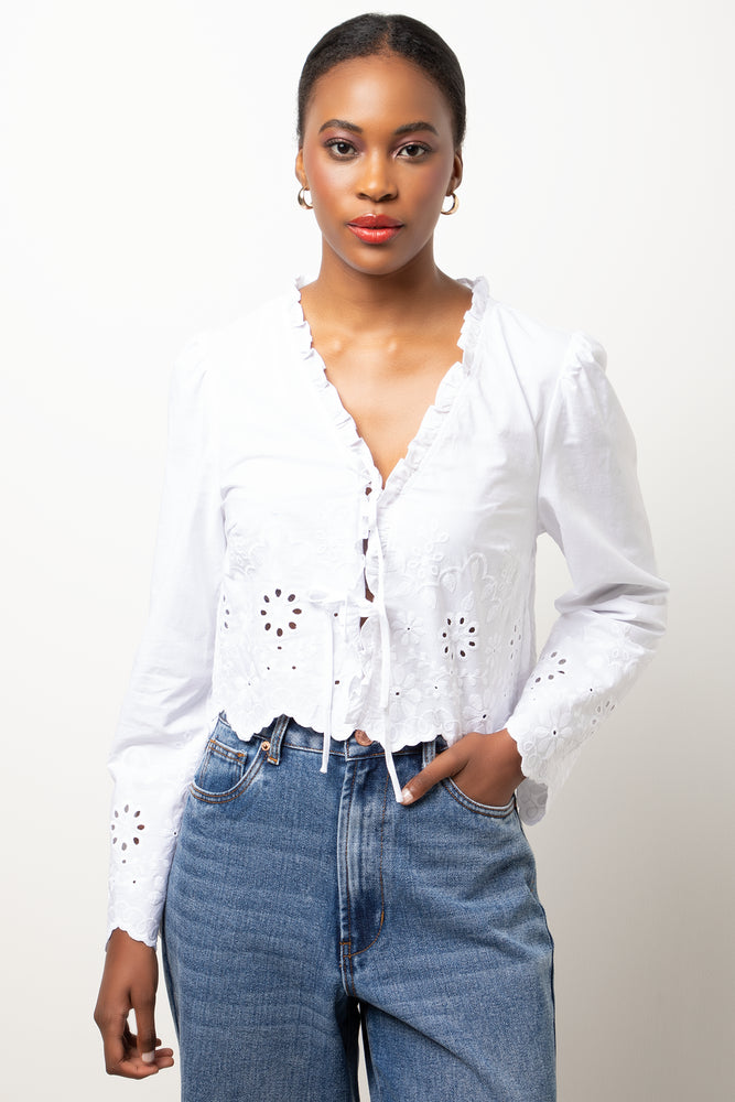 Anglaise Long Sleeve Cropped Shirt White