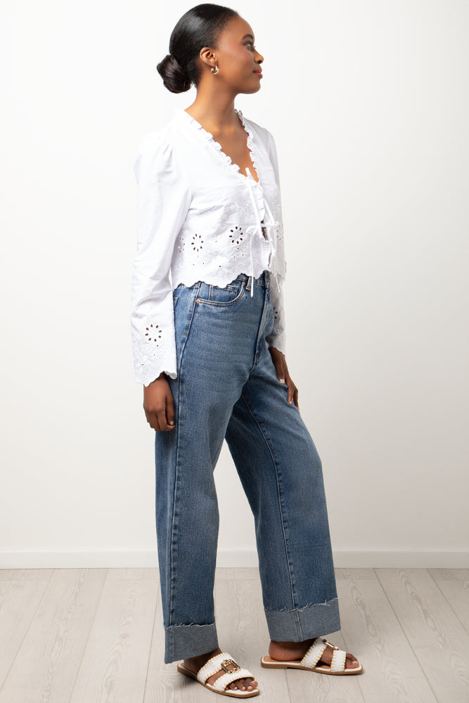 Anglaise Long Sleeve Cropped Shirt White
