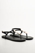 Metal Trim Thong Sandal  Black