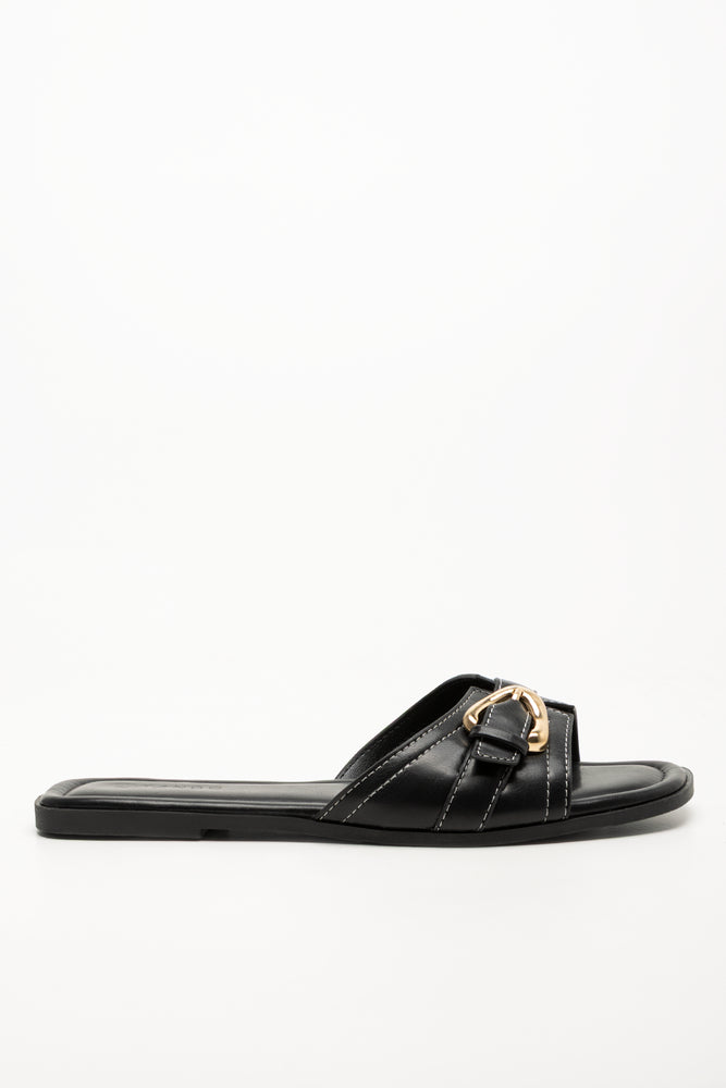 Buckle Trim Mule Sandals Black (1)