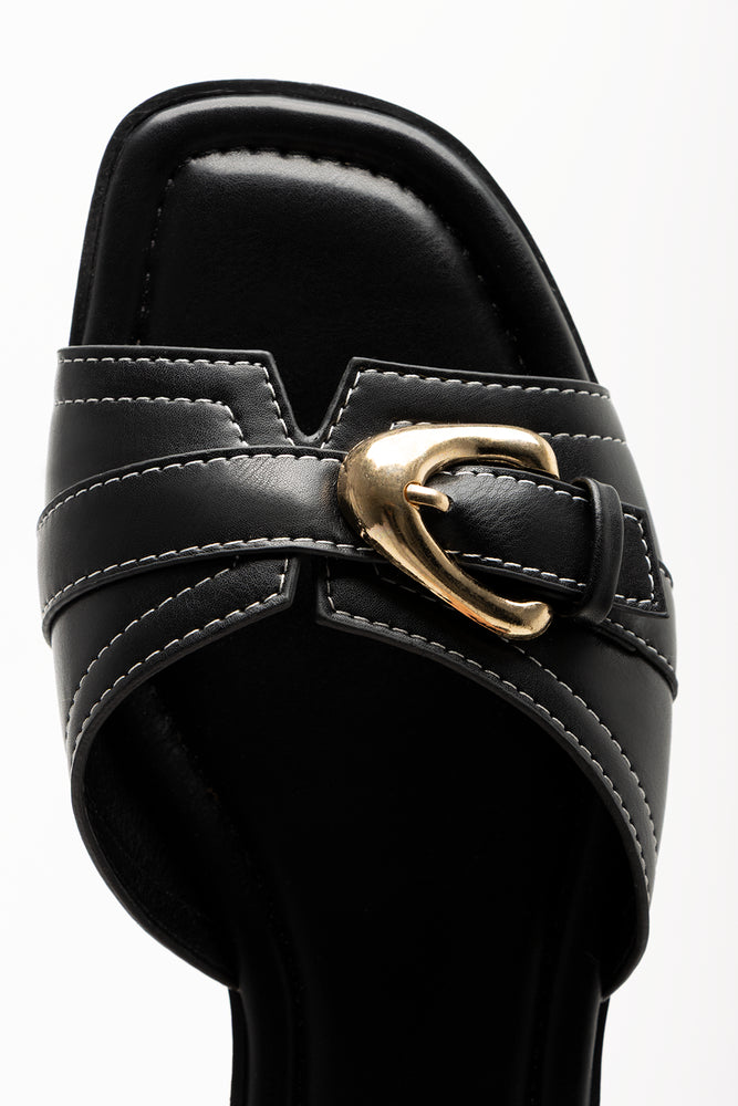 Buckle Trim Mule Sandals Black (4)