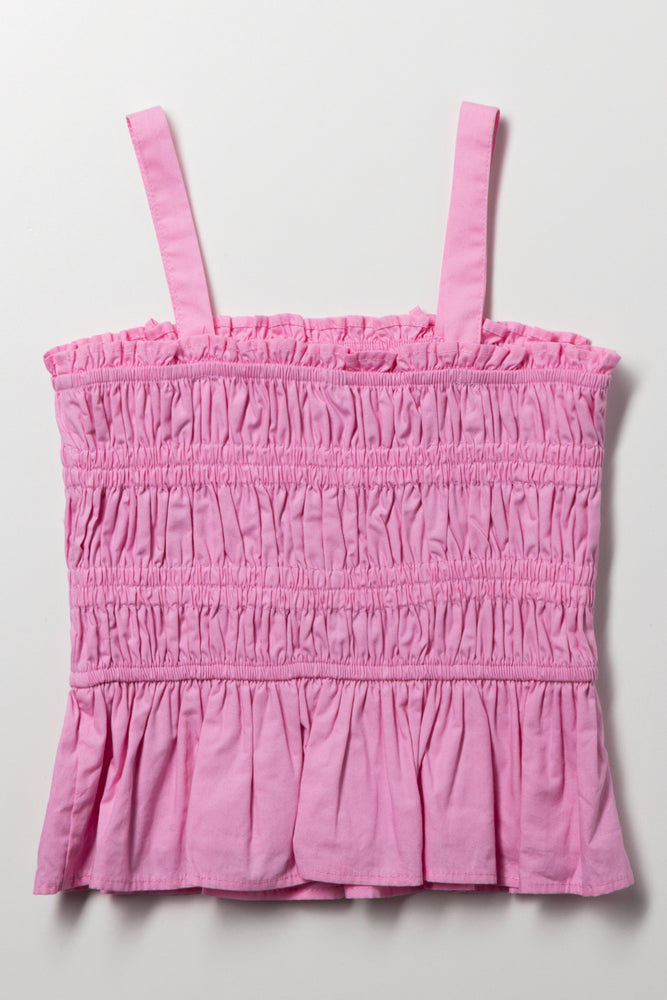 Ruched Strappy Top Pink (2)