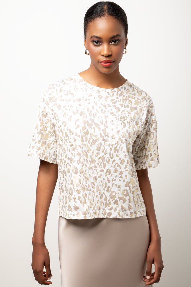 Animal Foil Short Sleeve Dropped Shoulder T-Shirt Natural