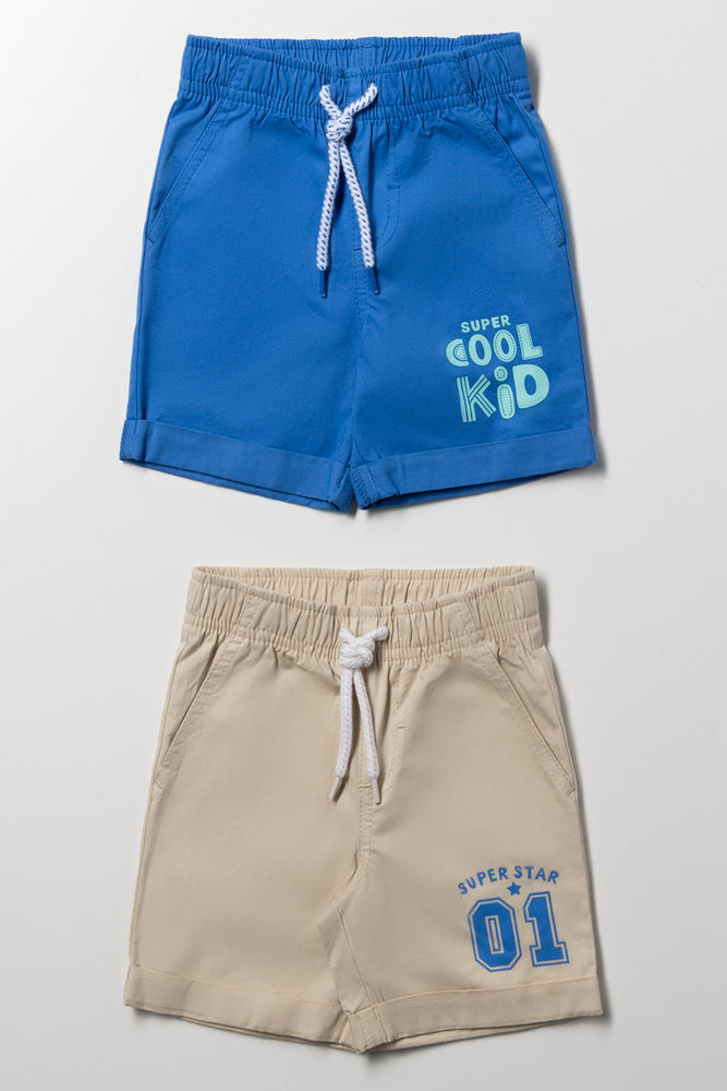 2 Pack Woven Shorts Blue And Natural