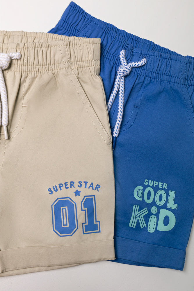 2 Pack Woven Shorts Blue And Natural