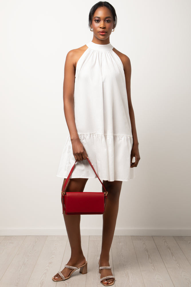 Halter Neck Tiered Dress White