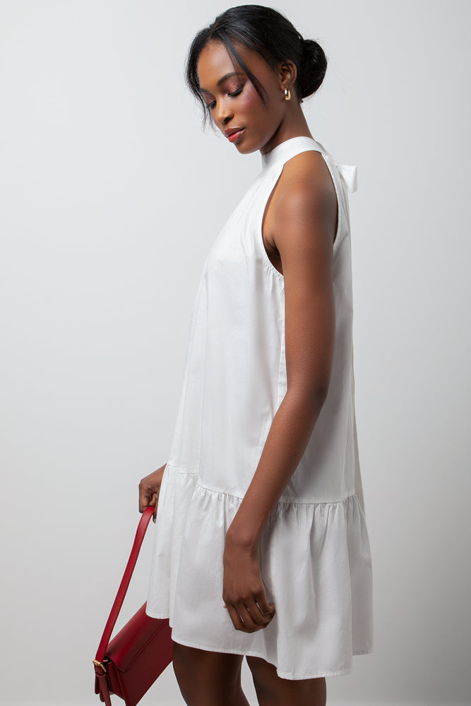 Halter Neck Tiered Dress White