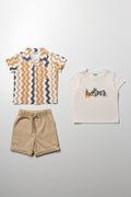 3 Piece T-Shirt, Shirt And Cargo Shorts Set Natural