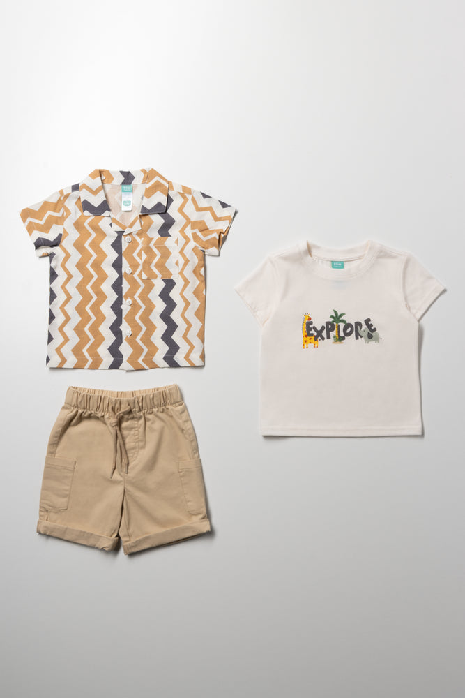 3 Piece T-Shirt, Shirt And Cargo Shorts Set Natural (4)