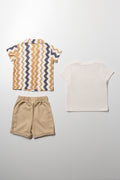 3 Piece T-Shirt, Shirt And Cargo Shorts Set Natural (5)
