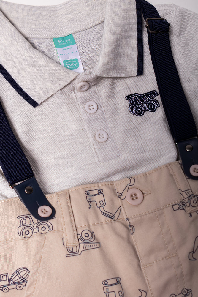 3 Piece Golfer And Shorts With Braces Set Grey And Natural