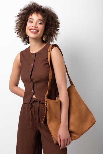 Sleeveless Bubble Knit Vest Brown
