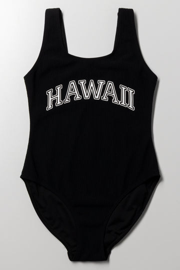 Textured One Piece Swimsuit Black