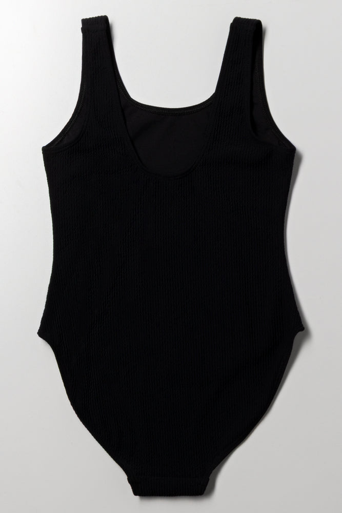 Textured One Piece Swimsuit Black (2)