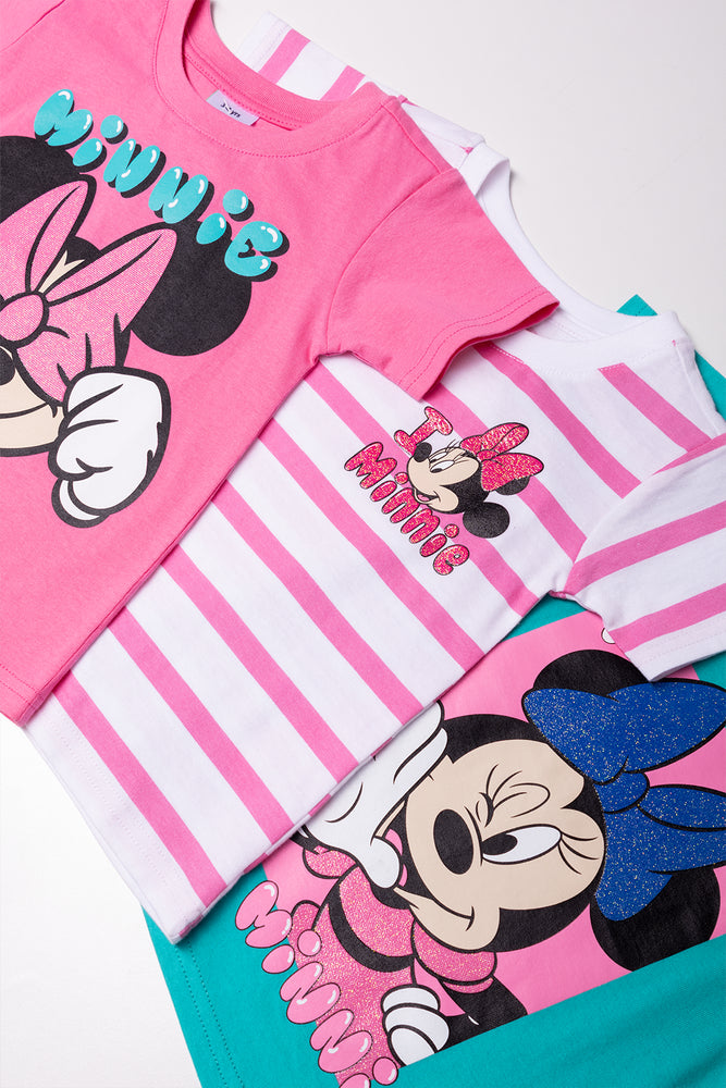 Minnie Mouse 3 Pack T-Shirts Pink, White And Blue (1)