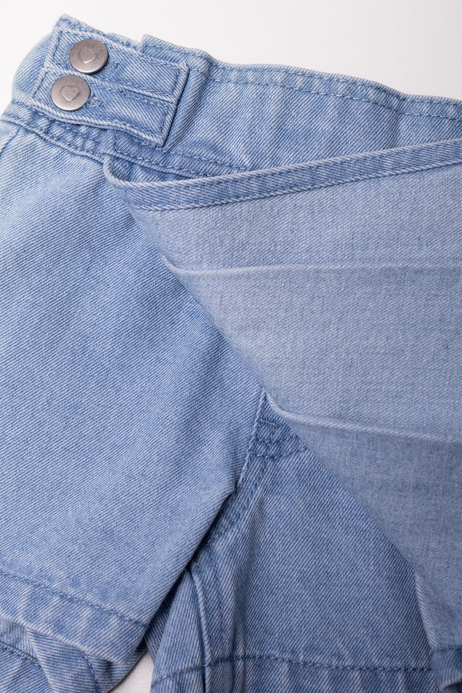 Pleated Denim Skorts Blue
