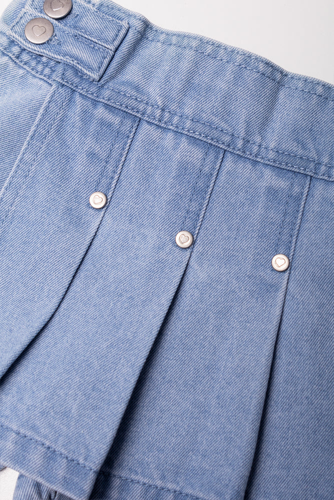 Pleated Denim Skorts Blue (2)