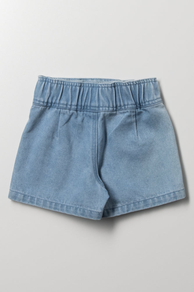 Pleated Denim Skorts Blue (3)